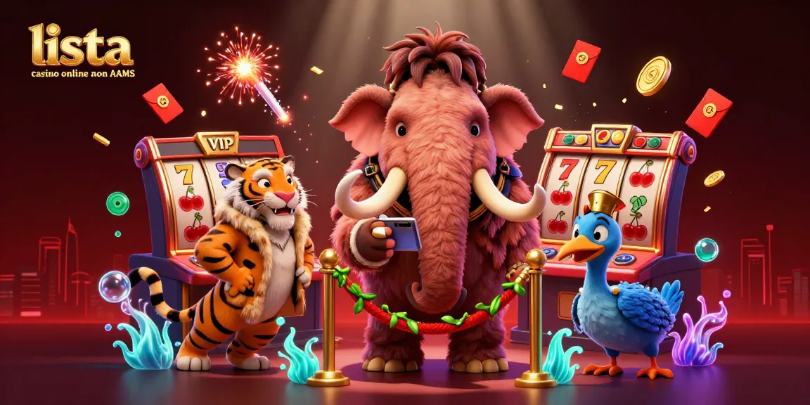 Immagine di un fantastico "lista casino online non AAMS" con gioco d'azzardo, personaggi animati e slot colorate.