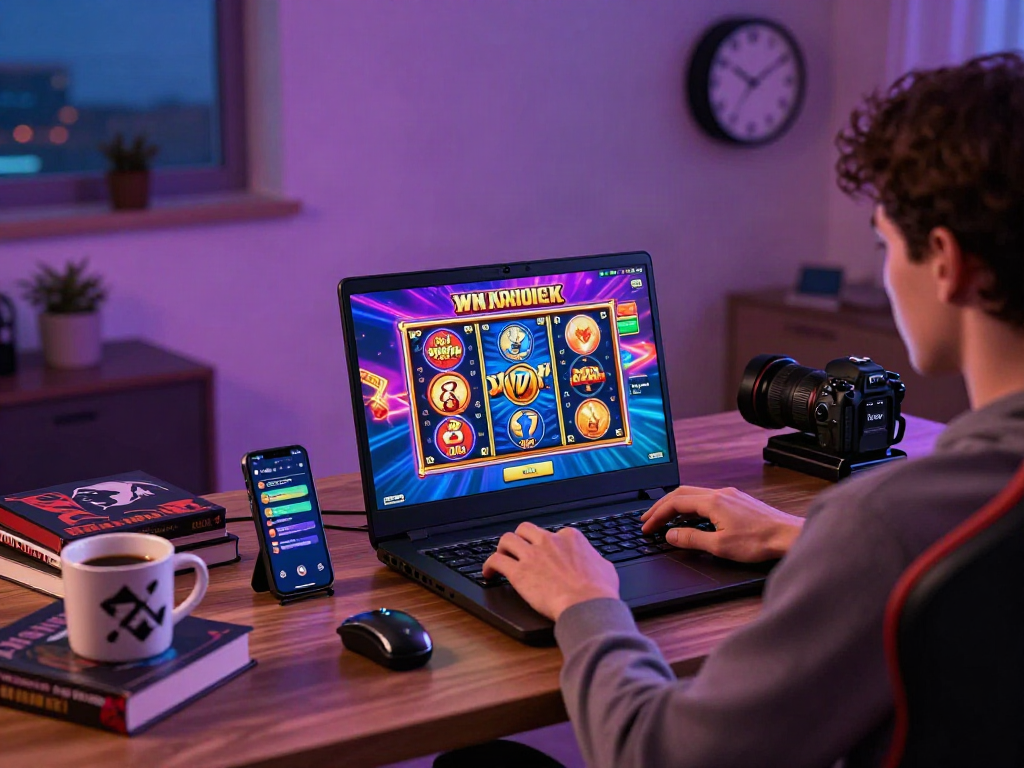 Pengalaman bermain LUXURY111 Online dengan laptop, minuman, dan suasana nyaman.