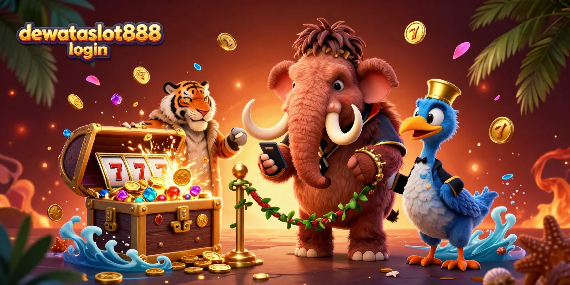 Masuk ke dewataslot888 login di kasino megah di tengah kemewahan dan harta dalam gambar 3D.