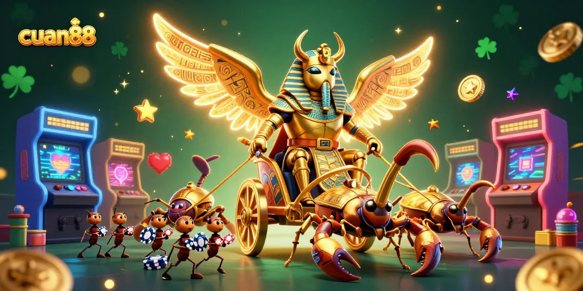 Raih kemenangan dengan cuan88 dalam ilustrasi kasino 3D yang penuh warna dan detail.