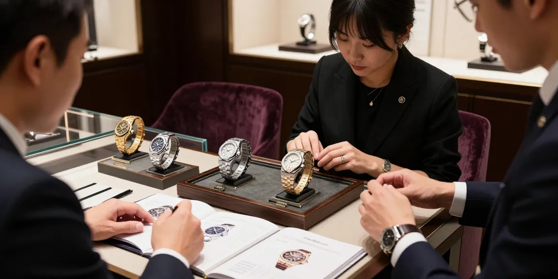 Elegant display showcasing premium replica watches in a luxury showroom.